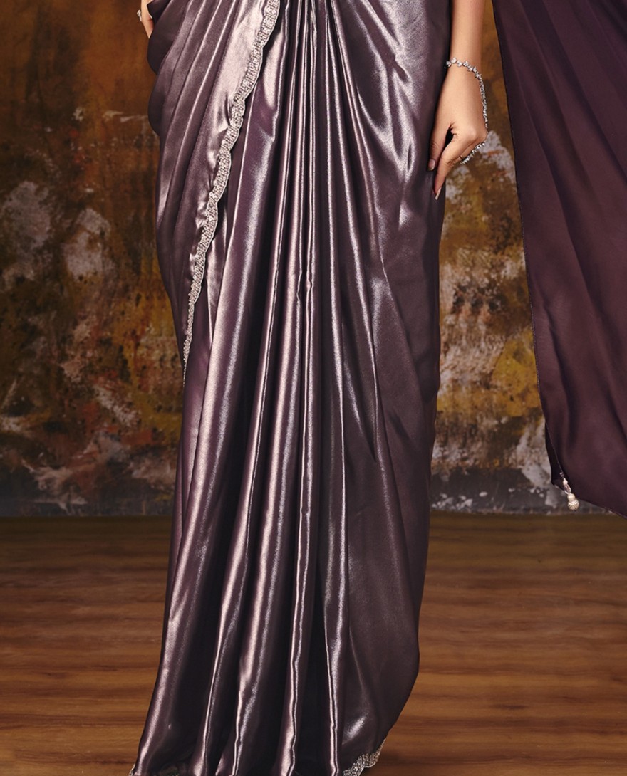 27113 - Deep Purple Embroidered Wedding Party Designer Saree